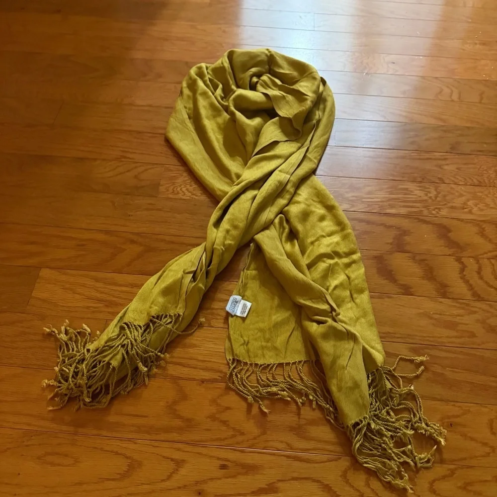 Charming Charlie Mustard Yellow Scarf – Lightweight Fringe Wrap